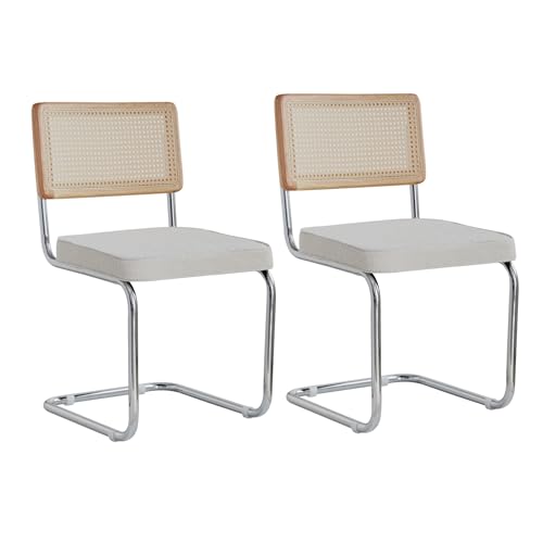 Uderkiny Esszimmerstühle 2er Set,Gepolsterte Rattan-Küchenstühle, Rattan-Rückenlehne/stahlrahmen/Polarfleece, Geeignet für Esszimmer/Büro/Küche/Schlafzimmer(Weiß, 2) von Uderkiny