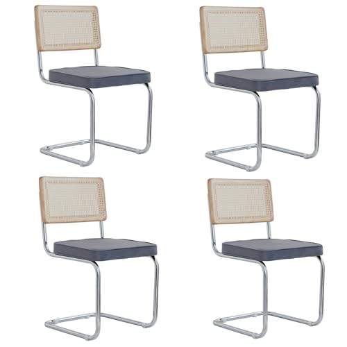 Uderkiny Esszimmerstühle 4er Set,Gepolsterte Rattan-Küchenstühle, Rattan-Rückenlehne/stahlrahmen, Geeignet für Esszimmer/Büro/Küche/Schlafzimmer(Grau,4) von Uderkiny