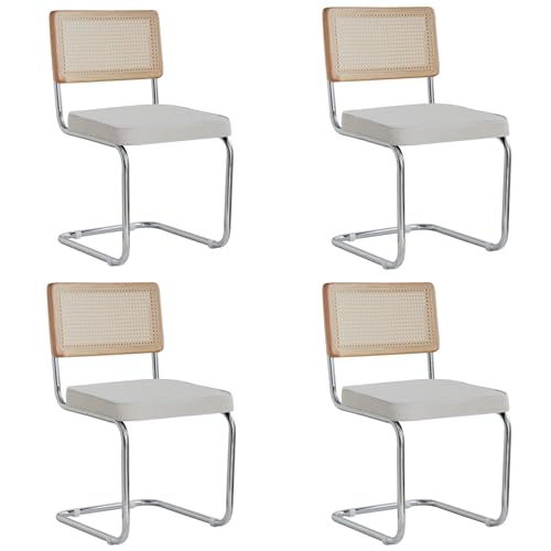 Uderkiny Esszimmerstühle 4er Set,Gepolsterte Rattan-Küchenstühle, Rattan-Rückenlehne/stahlrahmen/Polarfleece, Geeignet für Esszimmer/Büro/Küche/Schlafzimmer(Weiß, 4) von Uderkiny