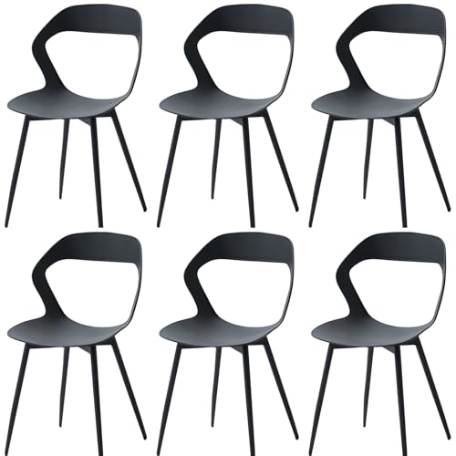 Uderkiny Gartenstühle 6er Set,Gartenstuhl Kunststoff,Terrassenstühle,Sitzfläche aus Kunststoff/Beine aus Metalleisen, Geeignet für Garten/Gewächshaus/Terrasse/Balkon (Schwarz, 6) von Uderkiny