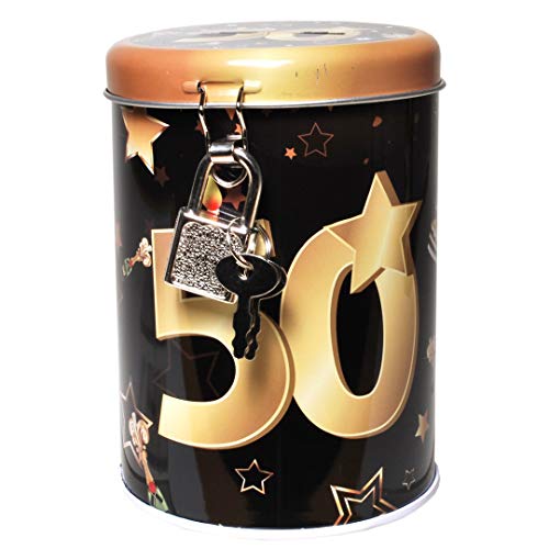 Udo Schmidt GmbH Metall Spardose Schwarz/Gold 50" Sparbüchse Geld Geschenkdose Sparschwein Spardose 11x8cm von Udo Schmidt GmbH