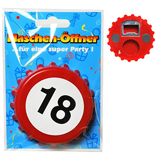Udo Schmidt GmbH & Co 18. Geburtstag Flaschenöffner Kronkorken Geschenkidee Weiss-rot 8cm Einheitsgröße von Beichi