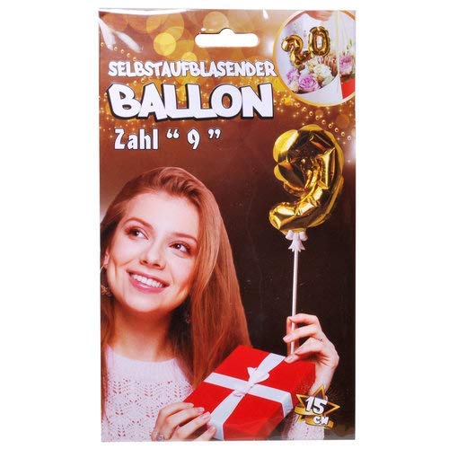 Folien-Ballon"9", selbstaufblasend, gold Kunststoff, ca. 15 cm von Udo Schmidt