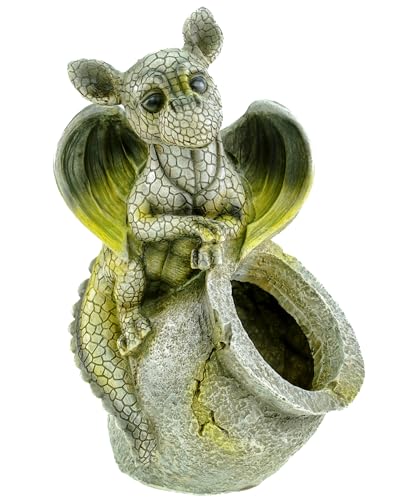 Kremers Schatzkiste Drachenkind Gartenfigur Gargoyle Drache Pflanztopf Pflanzkübel Übertopf Polyresin Handbemalt Verwitterte Steinoptik Maserung Antik-Look von Kremers Schatzkiste