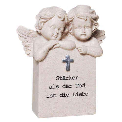 Trauerstein Gedenkstein als Grabschmuck Engel mit Spruch - Stärker als der Tod ist die Liebe von Udo Schmidt