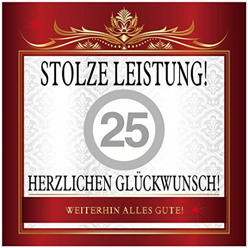 Udo Schmidt Aufkleber Stolze Leistung 25 zur Silberhochzeit, Fuchs, Rot, Weiß, Silber, Stickerei, Papierrecommendation für Glas, Elegant, Traditionell, Sticker von Udo Schmidt