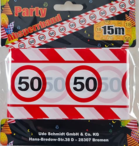 Udo Schmidt Geburtstags Absperrband 50 Jahre Party Deko Verkehrsschild Länge 15m von Fcalvy