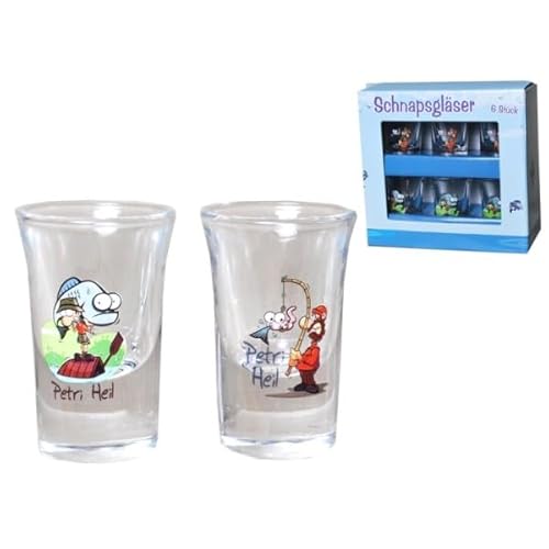 Udo Schmidt Schnapsglas Petri Heil Glas für Angler 1Packung mit 6 Schnapsgläaser - Geschenke Männertag o. Angler von Udo Schmidt