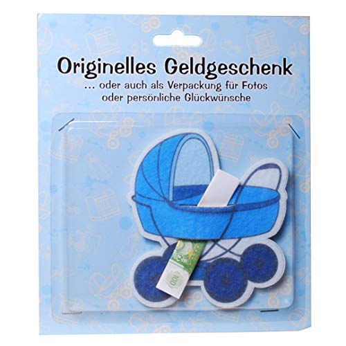 Udo Schmidt wunderschönes Geldgeschenk,Spardose Kinderwagen aus Filz Zur Geburt/blau von Udo Schmidt