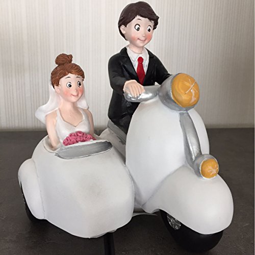 wunderschöne weiße Spardose,Sparbüchse Hochzeitspaar Motorrad mit Beiwagen von Topshop24you