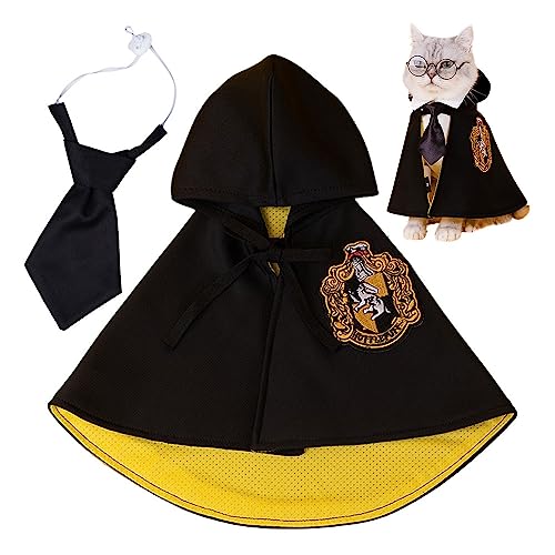 Halloween Haustier Kostüme, Niedliche lustige Hund Katze Cape,Cosplay Kleidung mit Krawatte Foto Requisiten für Katzen und kleine Hunde (S, Gelb) von Ueeqito