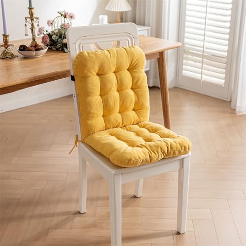 Ueiwffzo 1PC 40 * 80cm Niedriglehner Stuhlkissen mit Rückenteil Sitz und Rückenkissen mit Bänder und Reißverschluss Polsterauflage Gartenstuhl Kissen (Gelb) von Ueiwffzo