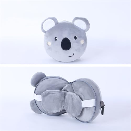 Ueiwffzo 2 in 1 Nackenkissen Kinder, Cartoon Tiere Reisekissen mit Augenmaske, Niedliche Kinder Nackenhörnchen Erwachsene Nackenstütze für Flugzeug Auto Reisen (Koala) von Ueiwffzo