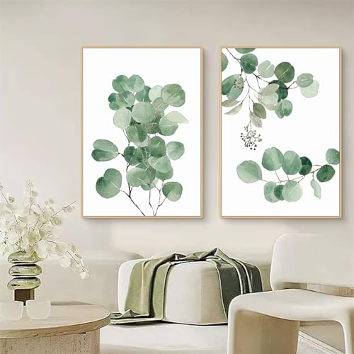 Ueiwffzo 2er Poster Set Grün Blätter Bilder Wandbilder Leinwand Bilder, Wandposter Wohnzimmer Deko Schlafzimmer Natur Poster Kunstdrucke Ohne Rahmen (21x30cm) von Ueiwffzo