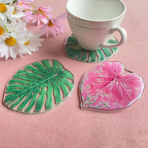 Ueiwffzo 3PCS Acryl Untersetzer Gläser, Künstliche Blätter Form Glas Untersetzer Set, Coasters Tassenuntersetzer Glasuntersetzer Set Tischdekoration Platzdeckchen von Ueiwffzo