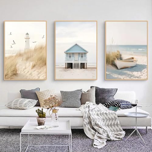 Ueiwffzo 3er Poster Set, Strand Natur Szenerie Modern Wandbilder Leinwand Bilder Set, Meer Wellen Wandposter OHNE Rahmen Leinwand Wohnzimmer Deko Schlafzimmer Wanddeko (21x30cm,Stil B) von Ueiwffzo