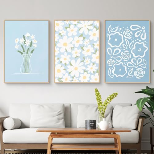 Ueiwffzo 3er Poster Set Nordic Blumen Leinwand Poster, Aesthetic Bilder Wandbilder Leinwandbilder, Boho Bilder Set Wanddeko für Wohnzimmer Schlafzimmer, Ohne Rahmen (Stil A,40x50cm) von Ueiwffzo