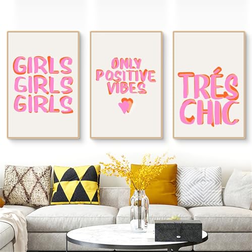 Ueiwffzo 3er Rosa Poster Set, Ästhetische Rosa Inspirierende Zitate Leinwand Bilder, Bilder Kinderzimmer, Rosa Wandbilder Schlafsaal Teen Mädchen Zimmer Deko (A,50x70cm) von Ueiwffzo