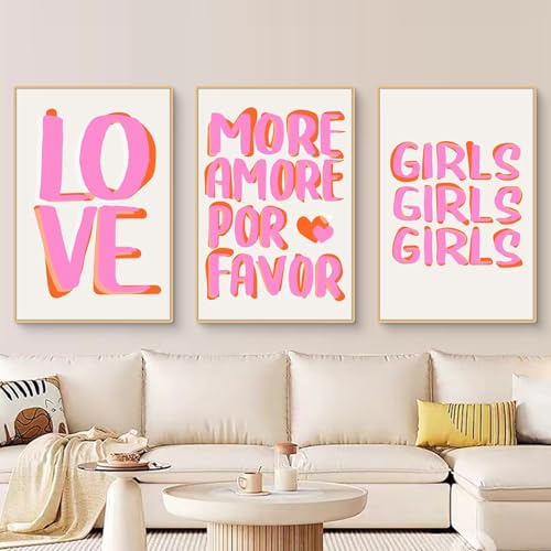 Ueiwffzo 3er Rosa Poster Set, Ästhetische Rosa Inspirierende Zitate Leinwand Bilder, Bilder Kinderzimmer, Rosa Wandbilder Schlafsaal Teen Mädchen Zimmer Deko (B,21x30cm) von Ueiwffzo