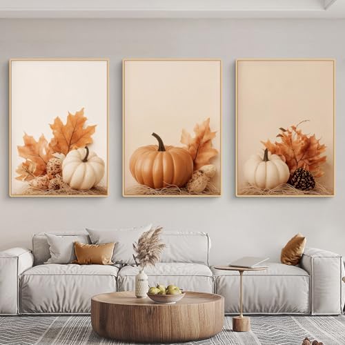 Ueiwffzo 3er Set Herbst Bilder Wohnzimmer, Poster & Kunstdrucke, Stilvolle Leinwandbilder Herbstbilder Deko ohne Rahmen, Exquisite Herbst Poster Set für Schlafzimmer Wohnzimmer (50 x 70 cm) von Ueiwffzo