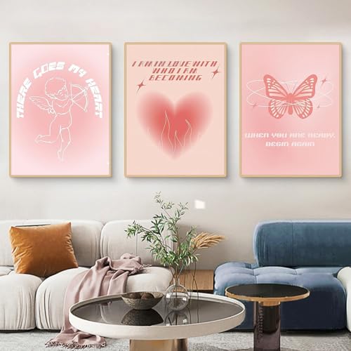 Ueiwffzo 3er Set Poster Aesthetic, Moderne Bilder Wohnzimmer, Kunstvoll Gestaltetes Premium Wandbilder Set ohne Rahmen, Rosa Leinwand Bilder Aura Poster für Wohnzimmer Schlafzimmer (50 x 70 cm) von Ueiwffzo