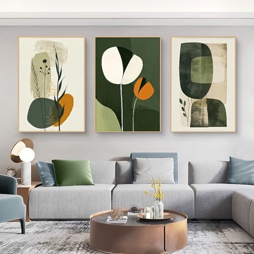 Ueiwffzo 3er Stilvolle Poster Set Grün Wandbilder Wohnzimmer Abstrakt Poster Vintage Wandbild Modern Bilder Set Wanddeko Wohnzimmer Decor, Ohne Rahmen (40x50cm) von Ueiwffzo