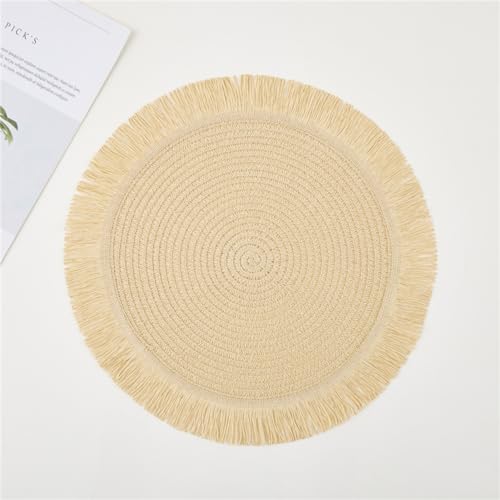 Ueiwffzo 4er/6er Platzsets Runde Gewebte Tischsets Platzset Abwischbar Fransen Platzdeckchen für Esszimmer Party Hochzeit Tischdeko (Beige,6 Stück) von Ueiwffzo