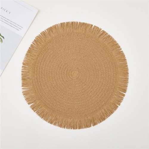 Ueiwffzo 4er/6er Platzsets Runde Gewebte Tischsets Platzset Abwischbar Fransen Platzdeckchen für Esszimmer Party Hochzeit Tischdeko (Curry,6 Stück) von Ueiwffzo