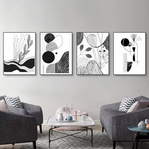 Ueiwffzo 4er Poster Set, Moderne Schwarz Weiß Abstrakt Kunst Wandbilder, Leinwandbilder Wandposter Wanddeko für Schlafzimmer und Wohnzimmer, Ohne Rahmen (40x50cm) von Ueiwffzo