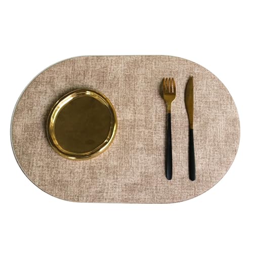 Ueiwffzo 4er Set Oval Tischsets Platzsets Abwaschbar, 30 * 45cm PU Leder Platzdeckchen Hitzebeständig, Tischset Platzset für Küche, Weihnachten, Party, Hochzeit (Khaki) von Ueiwffzo