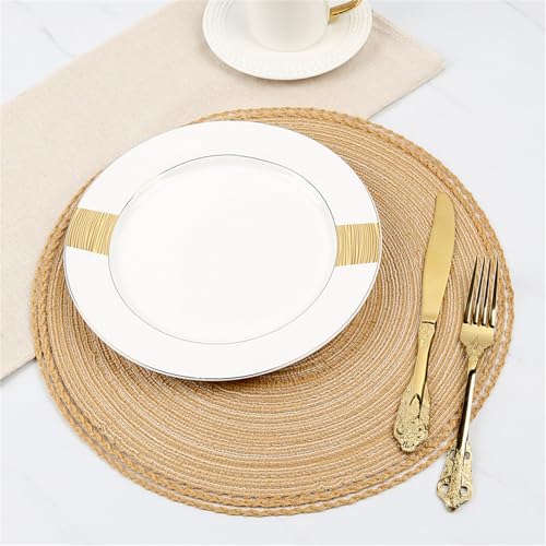 Ueiwffzo 4er Set Tischsets Platzsets Rund, Abwaschbar, Geflochten, Runde Platzdeckchen, Hitzebeständig, Schmutzabweisend, Platzset für Runden Tisch, Küche, Hochzeit, Deko (A) von Ueiwffzo