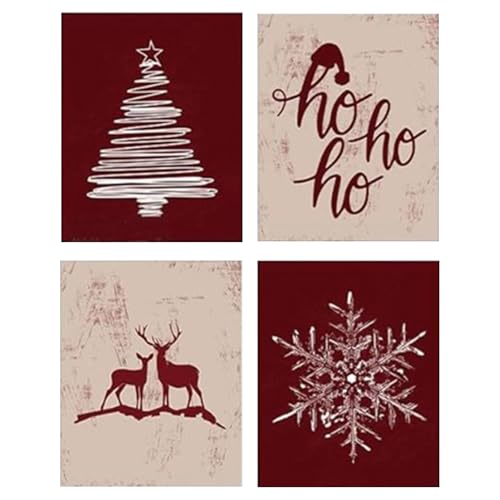 Ueiwffzo 4er Set Weihnachten Poster - Edle Leinwand Bilder Poster & Kunstdrucke ohne Rahmen, Dekorative Weihnachtsbilder Wandbilder für Schlafzimmer & Wohnzimmer Winter Deko (30 x 40 cm) von Ueiwffzo