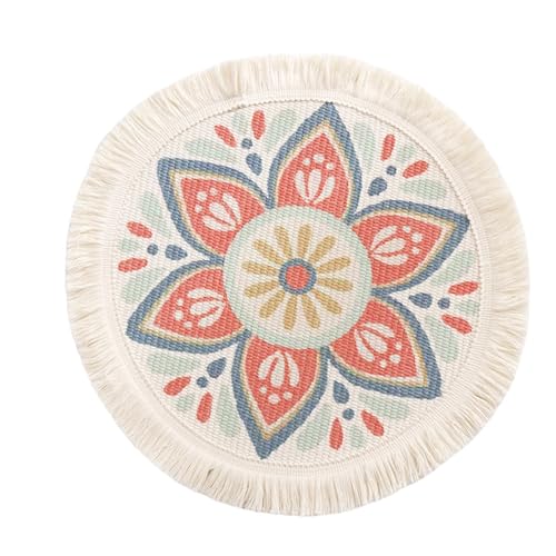 Ueiwffzo Boho Tischsets Abwaschbar 2er Set Platzsets mit Quaste Rund Hitzebeständig rutschfest Platzdeckchenn 33cm Platzset für Esszimmer, Küche, Party,Hochzeit usw (2#) von Ueiwffzo