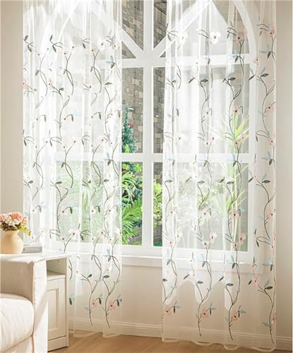 Ueiwffzo Gardinen Vorhänge Wohnzimmer, Gestickte Magnolienblume Fensterbildschirm Stickerei Gardinen Fenster, Vorhang Transparent 1 Set Modern Schlafzimmer Vorhänge (Weiß,140 * 145cm) von Ueiwffzo