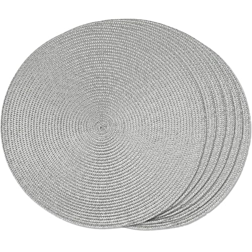 Ueiwffzo Geflochtene Tischsets Abwaschbar, 4er Set 38cm, rutschfest, runde Platzsets für Küche, Esstisch, europäischer Stil, runde Innenbereiche, handgewebte Stoff-Tischmatten (Grau) von Ueiwffzo