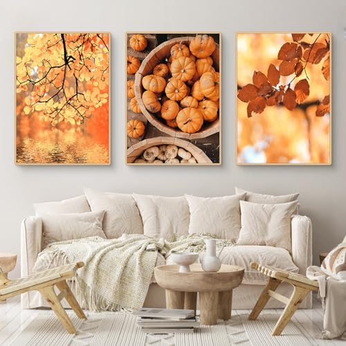 Ueiwffzo Herbstbilder 3er Set, Poster & Kunstdrucke, Premium Herbst Poster Leinwand Bilder ohne Rahmen, Kunstvolle Deko für Wanddeko im Schlafzimmer und Wohnzimmer (A,30 x 40 cm) von Ueiwffzo