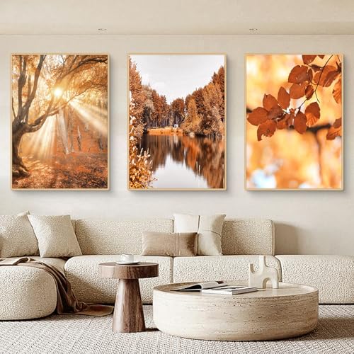 Ueiwffzo Herbstbilder 3er Set, Poster & Kunstdrucke, Premium Herbst Poster Leinwand Bilder ohne Rahmen, Kunstvolle Deko für Wanddeko im Schlafzimmer und Wohnzimmer (C,50 x 70 cm) von Ueiwffzo