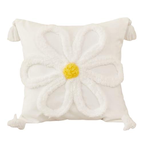 Ueiwffzo Kissenbezug, 45 x 45 cm Kissenhülle Dreidimensionaler Tufting Kissenbezug Mit Sonnenblume, Dekokissen Sofakissenbezug Für Kopfkissen Couch Sofa (Weiß) von Ueiwffzo