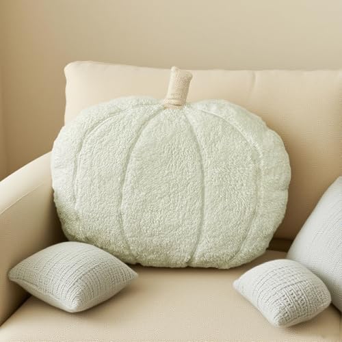 Ueiwffzo Kürbis Kissen, Herbst Dekokissen Kürbiskissen Kürbis Sofakissen Deko Pillow Füllkissen Wurfkissen Sofakissen Plüsch Schlafzimmer Wohnzimmer Deko (Weiß) von Ueiwffzo