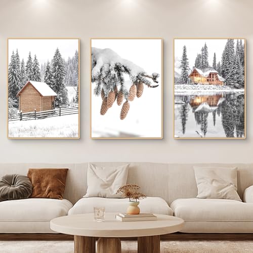 Ueiwffzo Poster Set 3er Set - Winter Deko - Elch Landschaft Poster & Kunstdrucke Winter Bilder ohne Rahmen - Leinwand Bilder Wanddeko für Wohn- und Schlafzimmer (B,40 x 50 cm) von Ueiwffzo