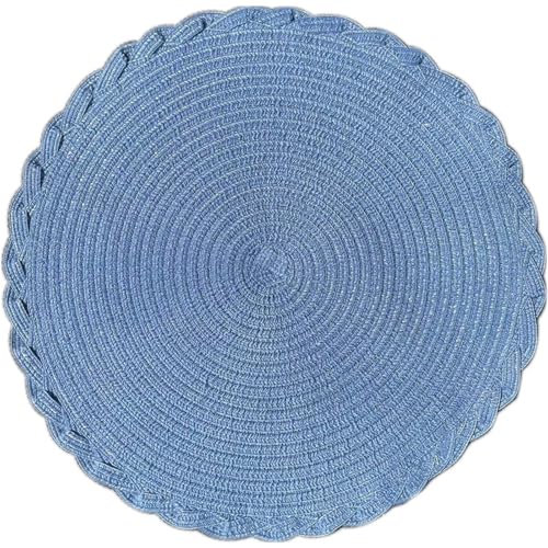 Ueiwffzo Rund Tischsets Abwaschbar 4er Set, 38cm Platzset Weben Hitzebeständig rutschfest, Platzdeckchen für küche Speisetisch Hotel (Blau) von Ueiwffzo