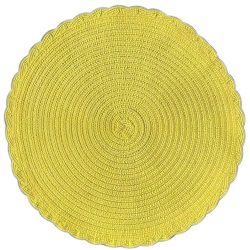 Ueiwffzo Rund Tischsets Abwaschbar 4er Set, 38cm Platzset Weben Hitzebeständig rutschfest, Platzdeckchen für küche Speisetisch Hotel (Gelb) von Ueiwffzo