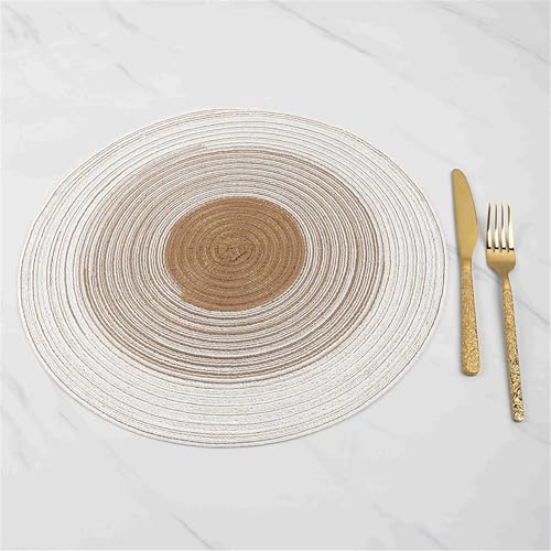 Ueiwffzo Runde Platzsets 4er Set Hitzebeständige Geflochtene Platzsets für Küchentisch 38cm Waschbare Tischsets für Küche Hochzeit Weihnacht (Khaki) von Ueiwffzo