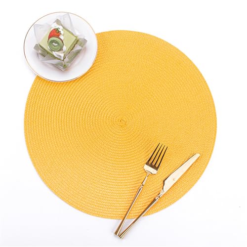 Ueiwffzo Runde Tischsets Platzsets Abwaschbar 4er Set Tischset, 38cm Platzdeckchen Platzset Rund Platzteller rutschfest Hitzebeständig für Küche Hochzeit Weihnacht (Gelb) von Ueiwffzo