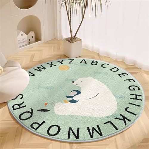 Ueiwffzo Runder Teppich Kinderteppich Runder Waschbarer Tiere Teppich Babyzimmer, Niedlicher Plüschteppich für Deko Wohnzimmer Babyzimmer (Stil H,80cm) von Ueiwffzo