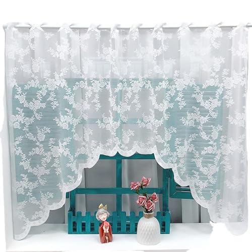 Ueiwffzo Scheibengardine Küchenfenster Weiß Halbtransparent Vorhänge Bistrogardinen Tüllgardinen für Wohnzimmer Schlafzimmer Fenstergardinen (100x150cm) von Ueiwffzo