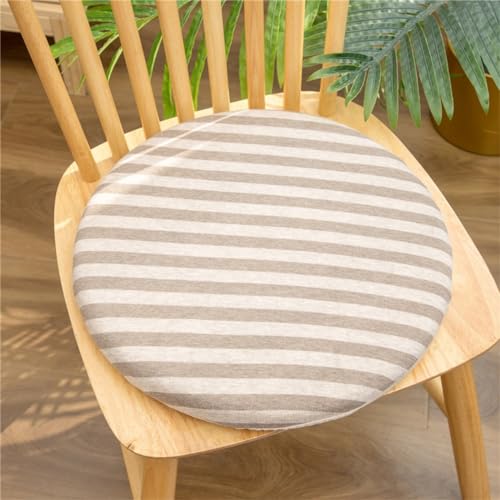 Ueiwffzo Sitzkissen 40cm Rundes Stuhlkissen Memory Foam Baumwolle Sitzpolster mit Reißverschluss, rutschfeste Sitzkissen für Stühle Boden Outdoor (Gestreift Helles Curry) von Ueiwffzo