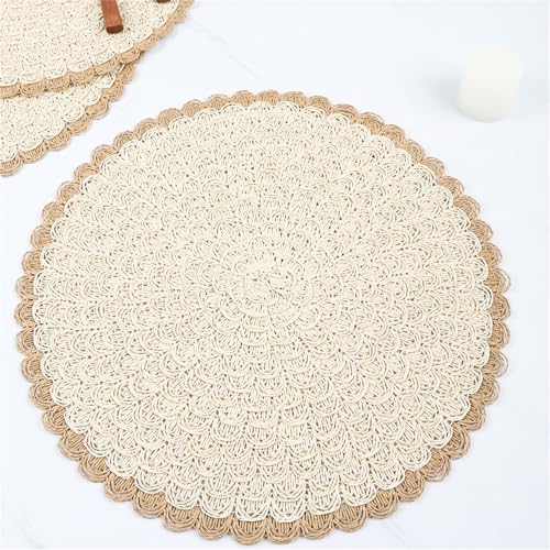 Ueiwffzo Tischset Rund Geflochten, Platzset Rund 4 stück, Tischsets Abwaschbar Hitzebeständige Platzset für Esszimmer, Küche, Hochzeit Tischdekoration (Beige) von Ueiwffzo