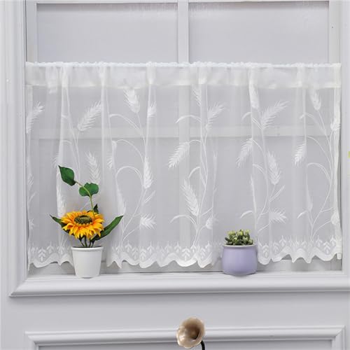 Ueiwffzo Vorhänge Küchen Scheibengardine Voile Weizenähre Bestickte Halbtransparent Fenstergardinen Vorhänge für Wohnzimmer Café Küche Flur Dekor (60x150cm) von Ueiwffzo