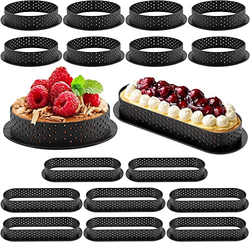 Uennm 16PCS Dessertringe, Kuchenform Perforiert, oval rund Kuchenform tartelette förmchen, tartlettförmchen, kuchenringe Mit Lüftungslöchern Antihaft Tortlettförmchen für DIY Mousse Kuchendekoration von Uennm